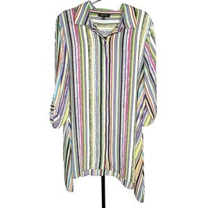 Melissa Paige Colorful Striped Shirt Dress Multicolor Size XL button down resort